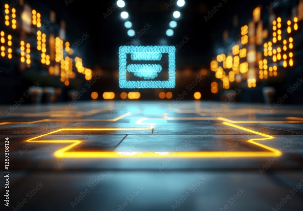 Poster futuristic digital environment with glowing circuit patterns and illuminated elements for technology