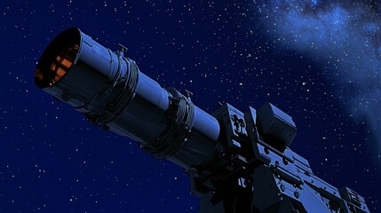 High-powered telescope capturing the vastness of the starry night sky for celestial observation and exploration