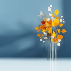 Vibrant Autumn Leaves in Minimalist Arrangement Against Soft Blue Background for Elegant Home Decor