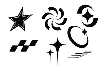 Retro Y2K star elements. Universal shapes for design, projects, posters, banners and business cards. Elements collection
