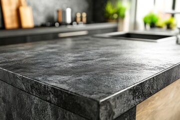 Kitchen counter featuring a textured dark gray countertop surface