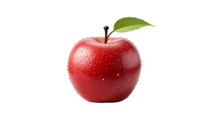 Whole fresh red apple with stem and leaf isolated on white background