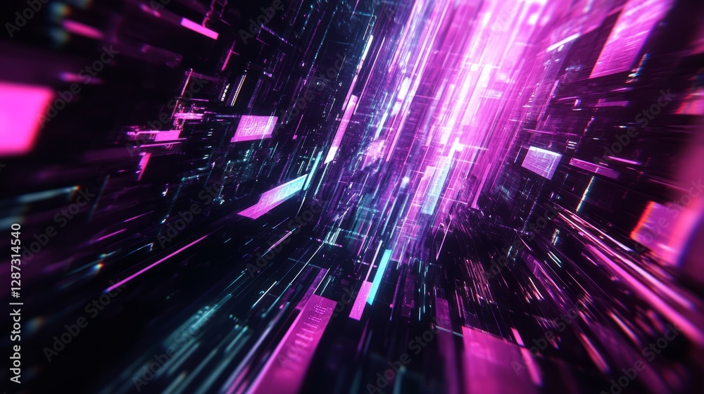 Poster abstract cyber technology background featuring dynamic lines and geometric polygons in a high-tech d