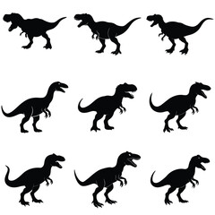 A set of Group Dinosaur vector Silhouette, isolated white background