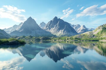 Beautiful landscape with mountains reflected in the lake.