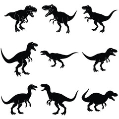 A set of Group Dinosaur vector Silhouette, isolated white background