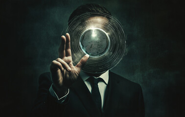 Businessman Using Futuristic Biometric Security Interface with Fingerprint Scan Technology