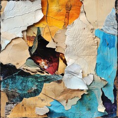 Dynamic Torn Paper Collage Art Artistic Creation Colorful Layers Studio Environment Close-Up Abstract Concept