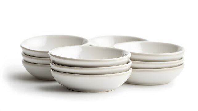 A set of small ceramic plates, clean white background, transparent isolate