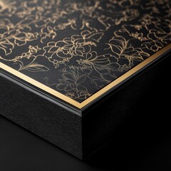 Fototapeta premium Elegant Embossed Gold Packaging Design Showcase High-End Retail Product Presentation Luxurious Environment Close-Up Visual Appeal