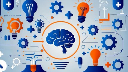 Innovative Animated Concept, Brainstorming Ideas with Lightbulbs and Gears Creating a Productive Environment for Thinking