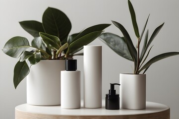mockup cream tube stand on a bathroom table