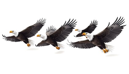 Obraz premium Bald eagles in flight, white background, graphic design