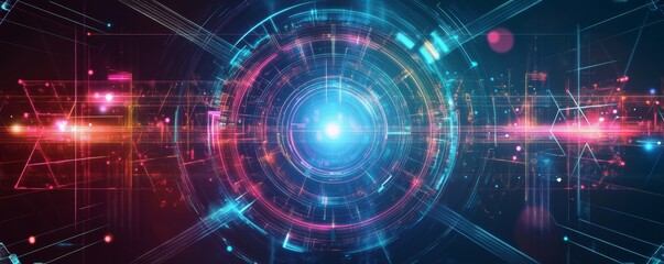 Futuristic digital core glowing, network background