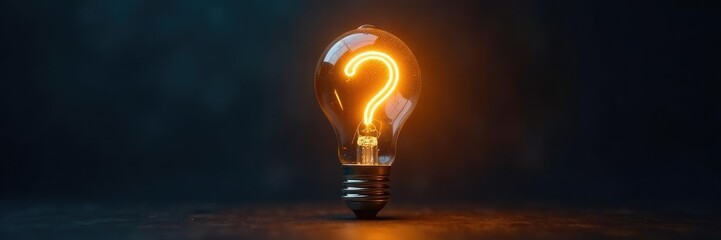 Bulb with question mark tip, shining bright in the dark, question mark shaped bulb, lamp, electrical