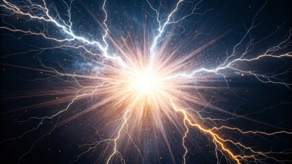 Bright explosion of energy with lightning bolts radiating outward