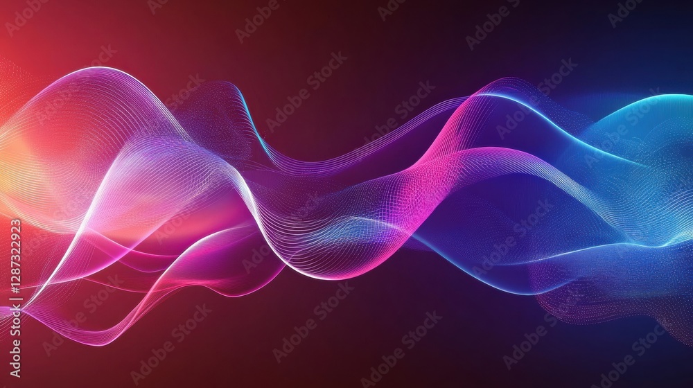 Poster Colorful waves of light create an abstract representation of digital sound in a modern artistic design. Generative AI