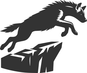 A hyena jumping from one rock to another animal silhouette vector