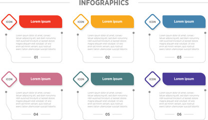 Business infographics design for Six Step, option, parts or process. Infographic 6 element design template for presentation. process diagram, step banner, flow chart, 6 option template.