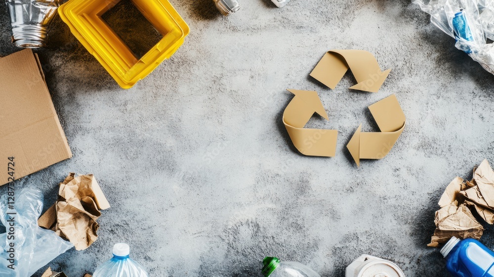 Poster Recycling plant features conveyor belts sorting various types of waste for efficient processing in an industrial setting. Generative AI