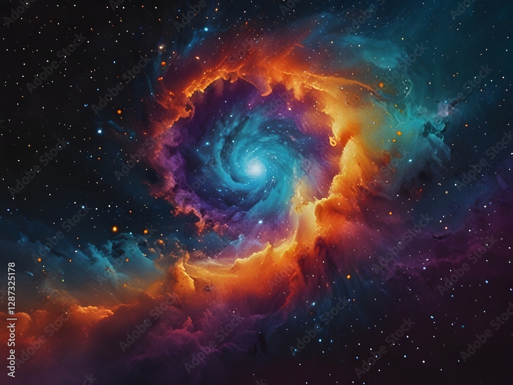 Wall mural vivid swirls of blue, orange, and purple create a mesmerizing cosmic vortex against a backdrop of sc