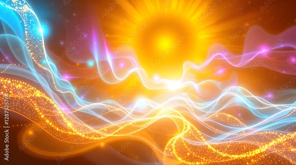Wall mural bright swirls of orange and blue converge towards a luminous center, creating a vibrant and dynamic 