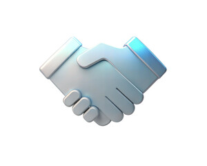 Obraz premium A sleek, modern 3D holographic handshake icon, isolated on white background, symbolizing partnership, collaboration, and trust in a minimalist design.