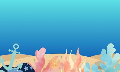 watercolor underwater background with sea life element