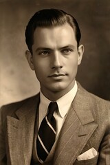 Elegant Vintage Business Man Portrait in Classic Suit Fashion Sepia Style