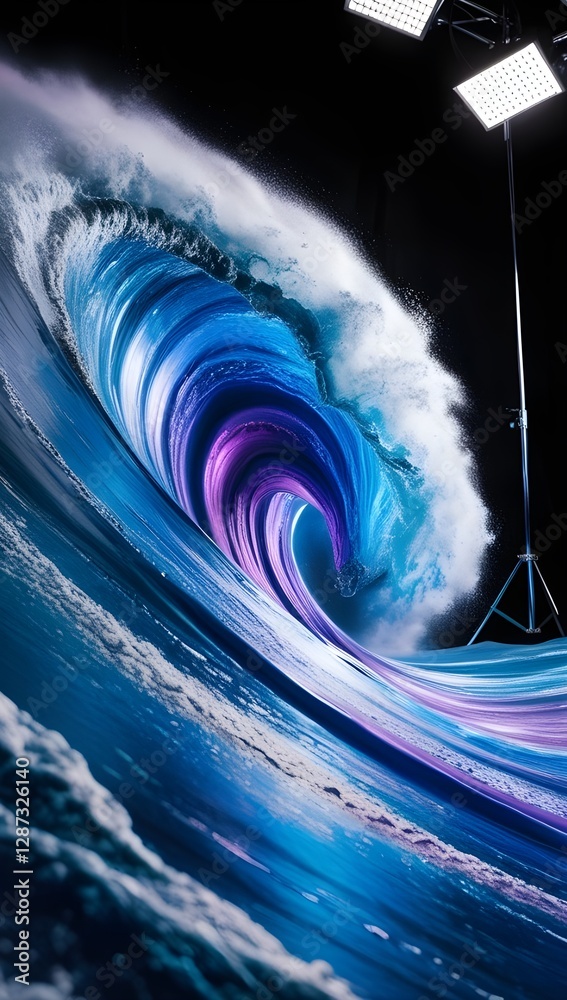 Wall mural a powerful wave curls majestically against a dark backdrop, with hues of blue and purple creating a 