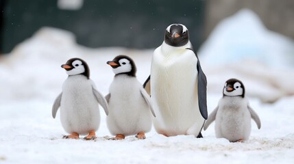 Obraz premium Antarctic Penguins Family on Snow