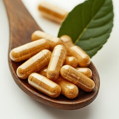 Capsules on Wooden Spoon