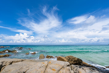 Empty tropical beach and seascape, Beautiful sandy beach and sea in sunny day,Blue sky in good...