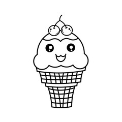 Icon illustration of ice cream with cherry topping with chocolate flavor