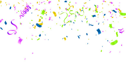 Vector serpentine, abstract background with many falling tiny colorful confetti pieces and ribbon. Carnival, Christmas or New Year decoration colorful party pennants for birthday