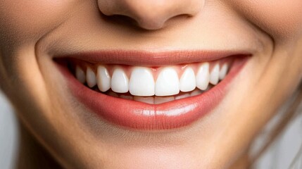 Obraz premium Close-up of a woman's bright, healthy smile. Perfect teeth and glowing skin.