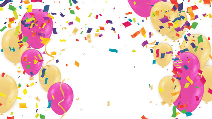 Set of pink, white transparent with confetti helium balloon isolated in the air.for birthday, anniversary, celebration, event design. Vector illustration