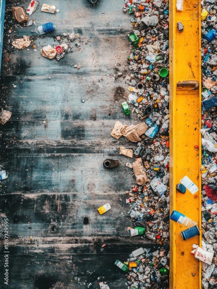 Poster conveyor belts at recycling plant sorting waste materials for sustainable processing in an industria