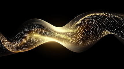 Abstract golden wave of particles on black background.