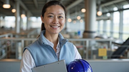 Portrait of a woman in a factory