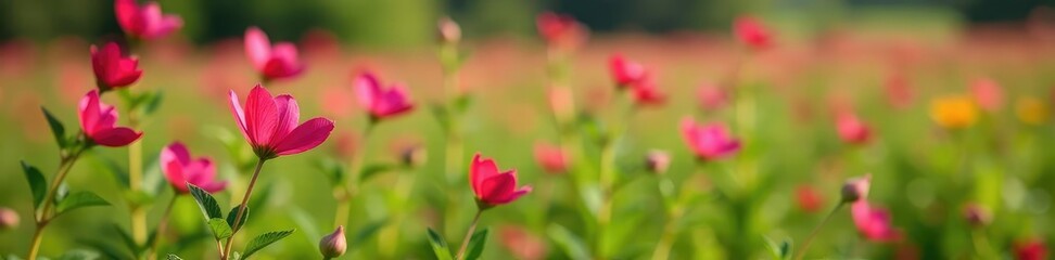 Melastoma malabathricum flowers in a large field of similar wildflowers, Botany, Wildflower