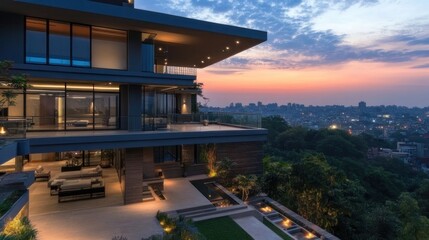 Modern Luxury Home Sunset Terrace Views