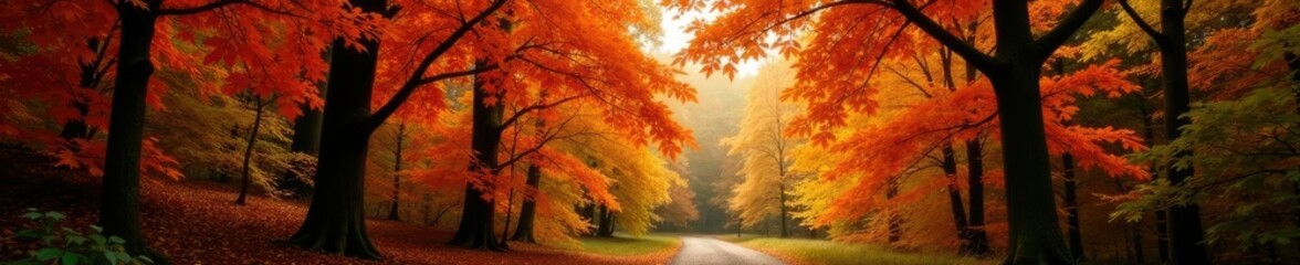 Fototapeta premium Dense foliage of deciduous trees in autumn - oak, maple, birch, beech, foliage, autumn leaves, nature