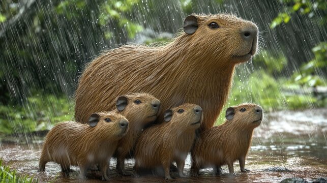 Capybara family in nature zoo visit animal adventure