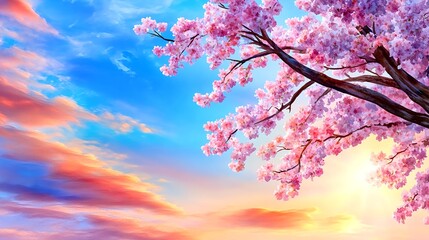 Obraz premium Cherry Blossoms Sunset Sky Spring - Pastel color palettes