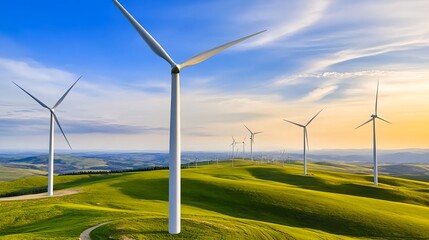 Green Energy Wind Turbines Landscape - Renewable Energy: The image .