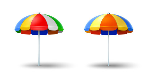 vector illustration realistic two beach umbrella isolated on the white background.summer vacation and travel concept object and clip art element. © free job