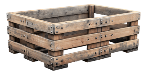 A weathered wooden crate, perfect for rustic decor or storage.