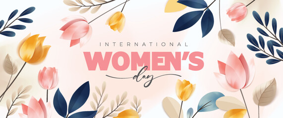 8 March, Happy International Women's Day, Women's History Month banner. Vector illustration. 