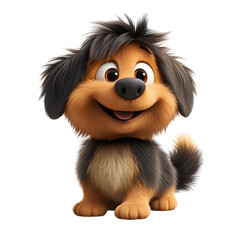 A Fluffy 3D Cartoon Dog with Floppy Ears and a Wagging Tail Isolated on Transparent Background